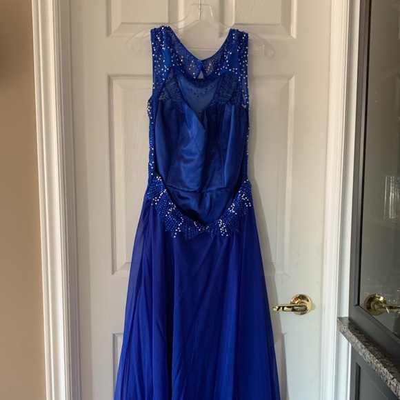 Royal Blue Sequinned Bodice Backless Prom Dress - Picture 5 of 12